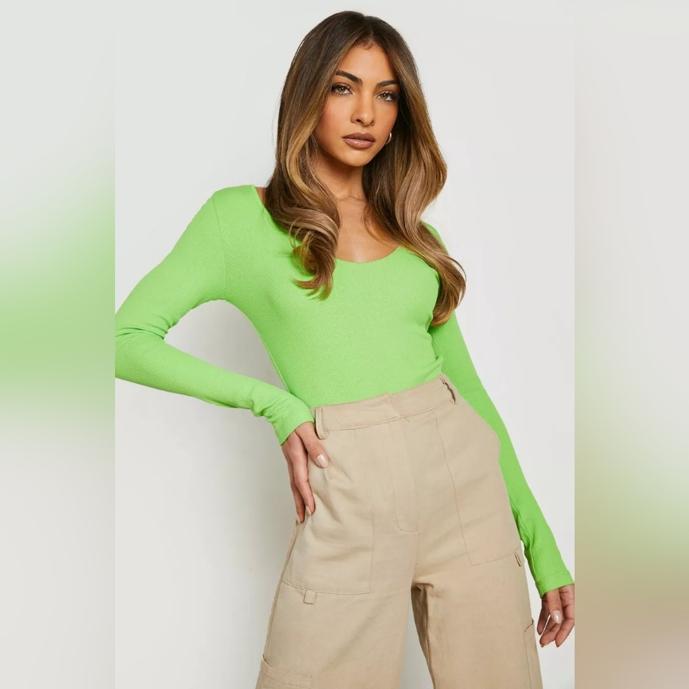 DE BASE LIME GREEN RIBBED BODYSUIT!